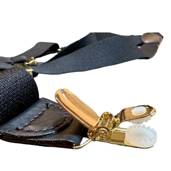 MENS SUSPENDERS, NWOT, IN SATIN BLACK FINISH WITH GOLD CLIPS. - Picture 5 of 6